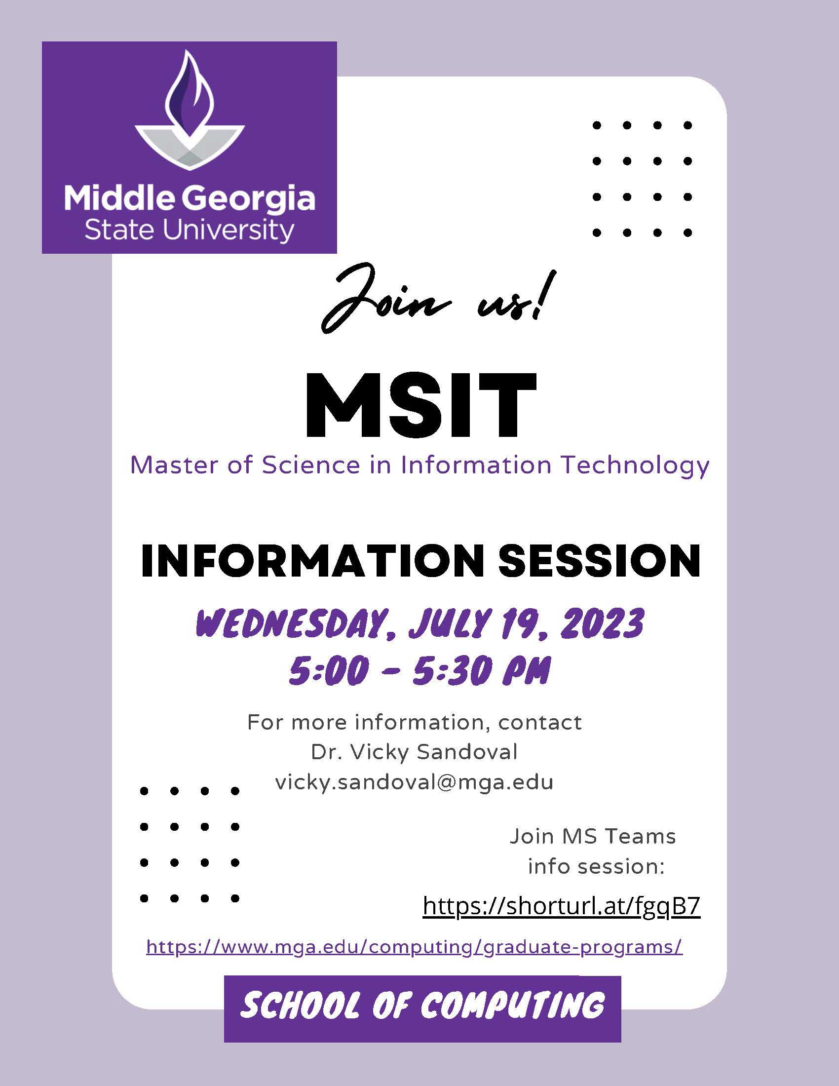 MSIT virtual info session flyer. 